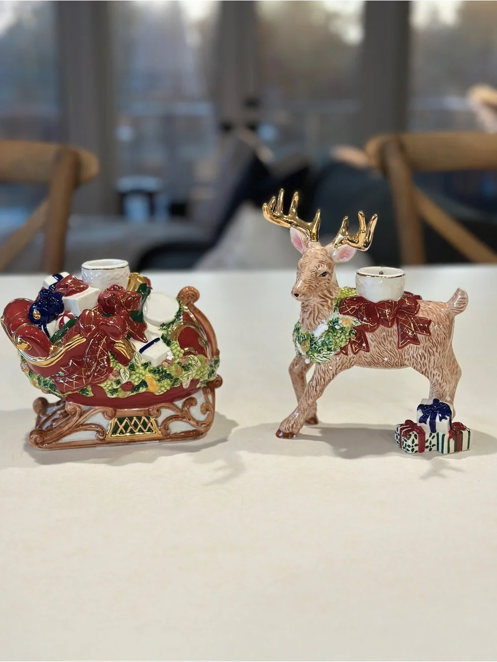 Waterford Holiday Heirloom Red, Gold & Green Reindeer Candle Holders